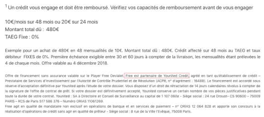 Conditions de l'offre de financement du Player Freebox Delta