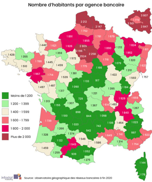Densit� nombre habitants agences bancaires 2020
