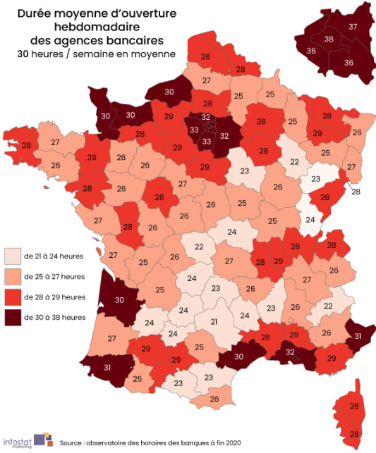 Dure moyenne d'ouverture hebdomadaire des agences bancaires