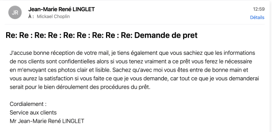 Capture d'�cran arnaque cr�dit entre particuliers