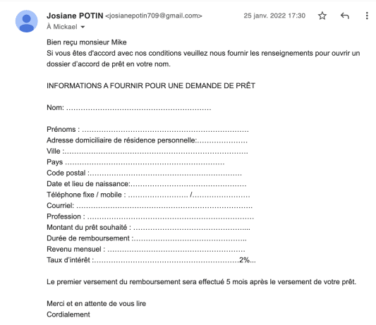 Capture d'cran arnaque crdit entre particuliers