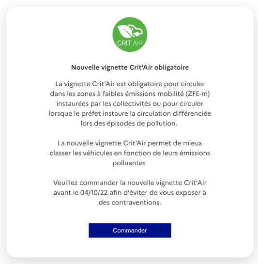 Arnaque vignette Crit'Air