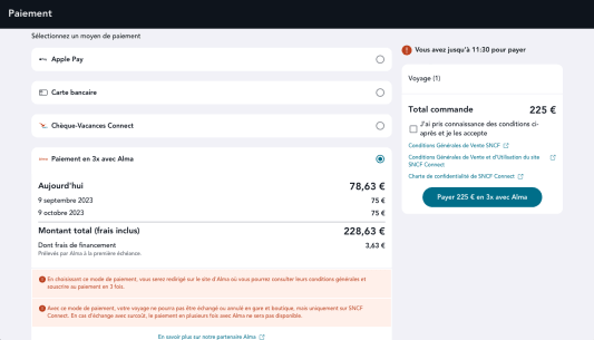 Paiement en 3 fois SNCF
