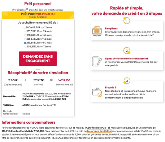 simulation crédit conso Cofidis