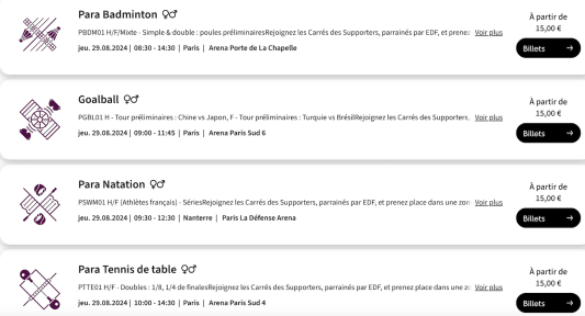Les sessions disponibles le premier jour de comp&eacute;tition des Jeux paralympiques