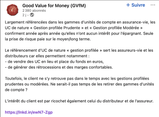 Post Linkedin Good Value for Money UC 