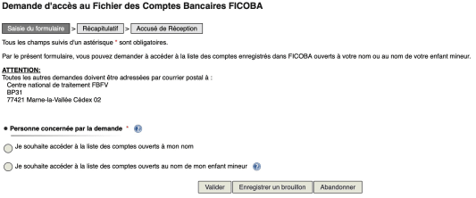 Capture d'�cran impots.gouv.fr, onglet Autres services, puis Ficoba