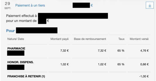 Capture d'�cran d'un relev� de paiements m�dicaux de l'Assurance maladie.