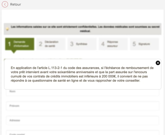 Capture d'&eacute;cran d'un site web avec un texte d'assurance.