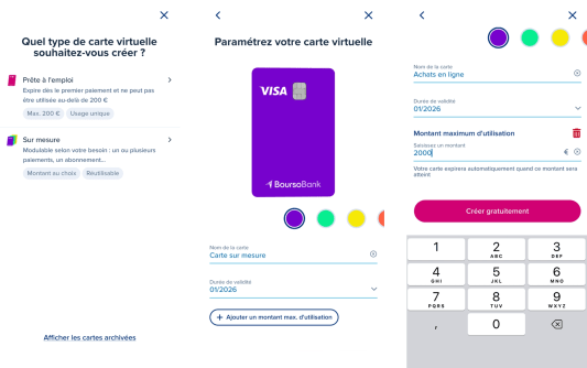 Interface d'application pour cr�ation de carte bancaire virtuelle.