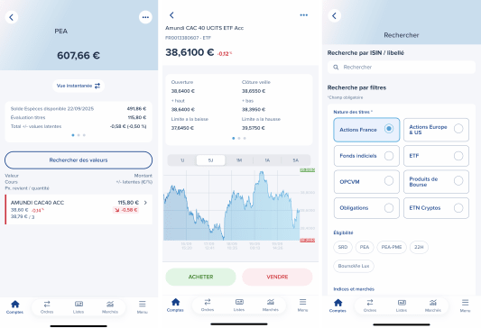 Capture d'cran d'applications mobiles pour le trading d'actions chez BoursoBank