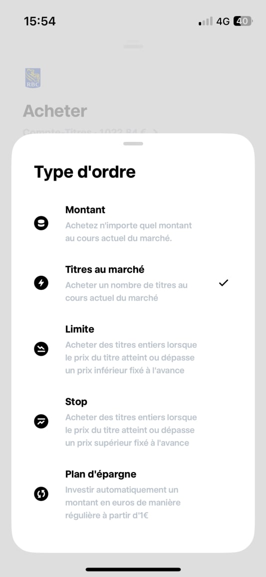 Choix option investissement de Trade Republic