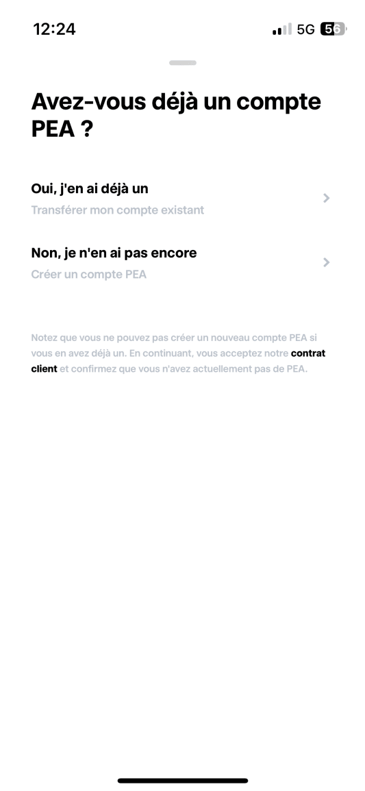 Capture d'�cran d'une application demandant si l'utilisateur poss�de un PEA.