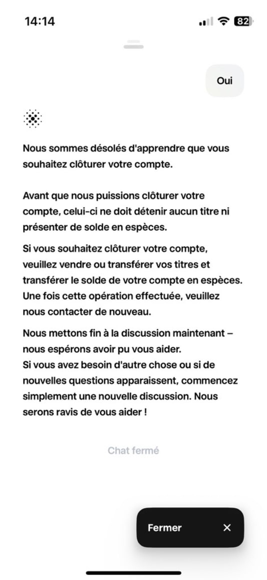 Capture d'�cran d'une conversation sur une application mobile.