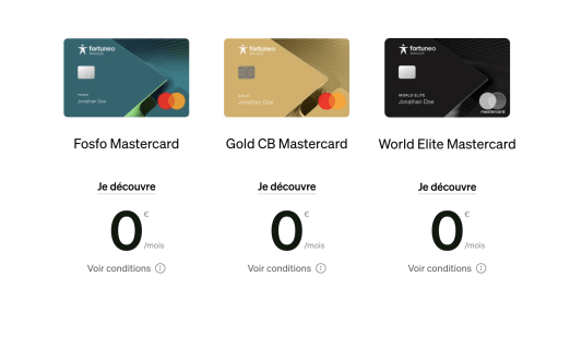 Les 3 cartes Mastercard commercialis�es par Fortuneo