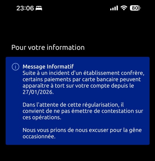 Une capture d'&eacute;cran d'un message sur l'application Caisse d'Epargne