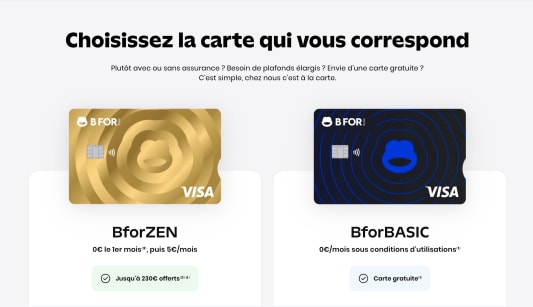 Capture du site bforbank présentant les deux offres BforBASIC et BforZEN