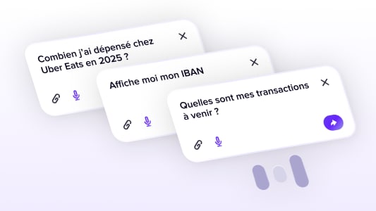 Trois cartes avec des questions sur la gestion bancaire num&eacute;rique.