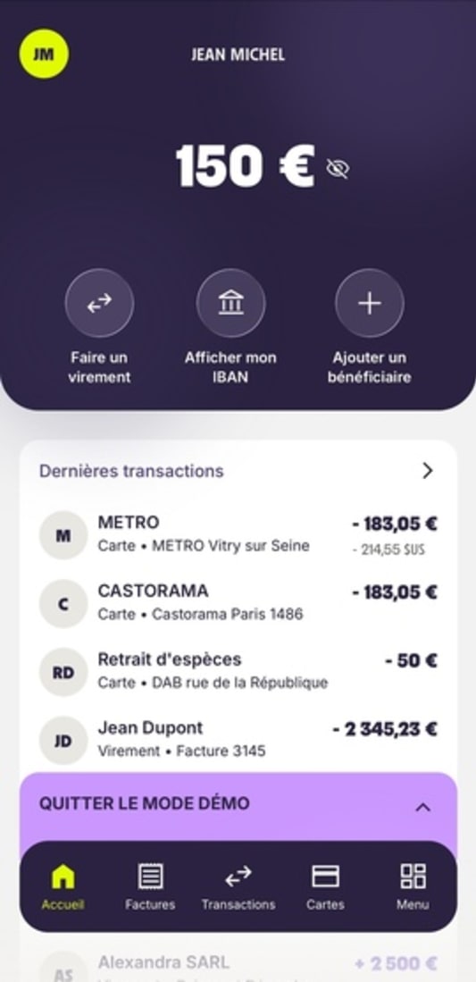 Capture de la d&eacute;mo de l'app L by LCL Pro