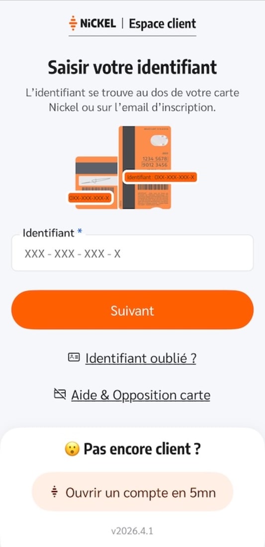 Capture de l'espace client de l'application Nickel
