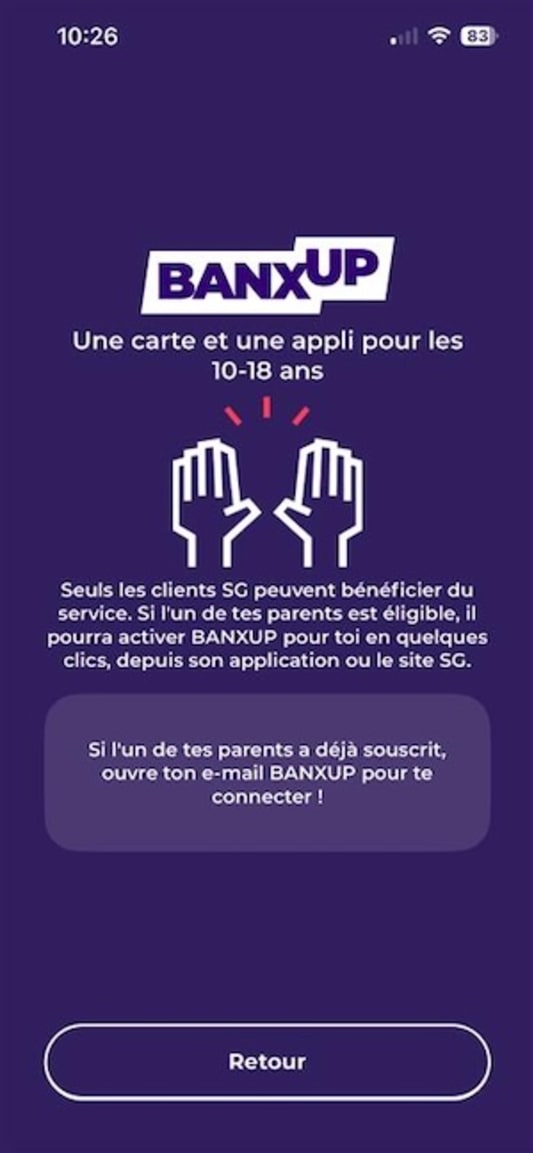 Capture de l'application bancaire BANXUP pour les jeunes de 10 &agrave; 18 ans.