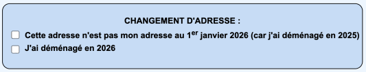 Capture d'écran de la déclaration de revenus : des cases à cocher pour indiquer un changement d'adresse.
