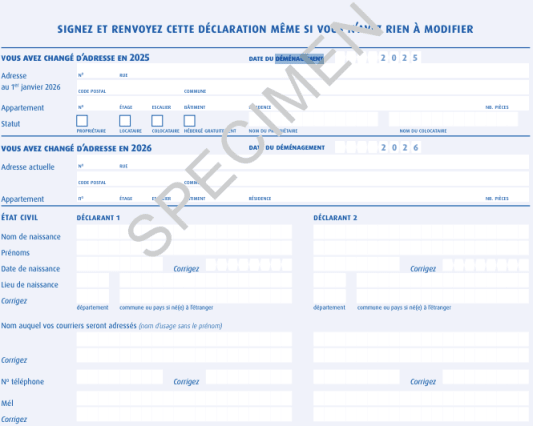 Formulaire papier de la déclaration de revenus pour signaler un déménagement