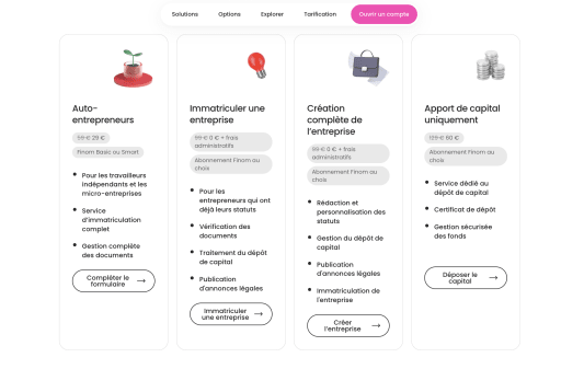 Les offres pour la cr�ation d'entreprise chez FINOM