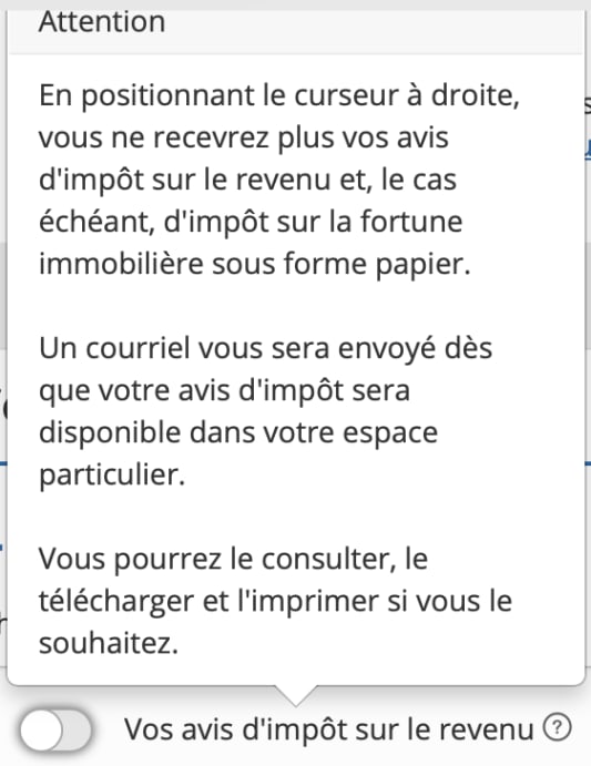 Message d?information sur la dématérialisation des avis d?impôt.