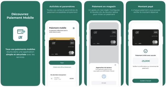 Application mobile pour paiements sécurisés avec carte bancaire Crédit Agricole.