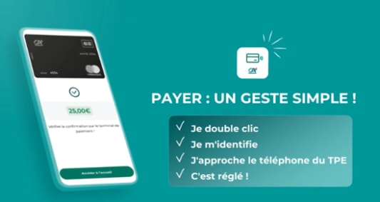 Paiement mobile facile avec instructions sur &eacute;cran de smartphone.