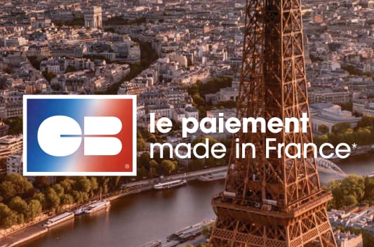 Logo CB, Tour Eiffel, texte le paiement made in France.