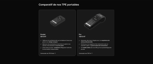 Capture du site qonto.com comparant les deux terminaux de paiement portables.