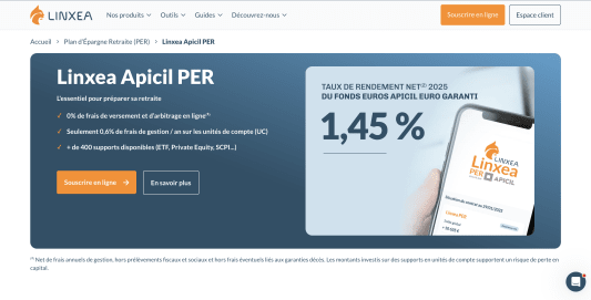 Présentation du contrat LINXEA PER sur le site Linxea