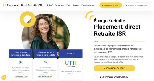 Capture du site Placement-direct pr&eacute;sentant le PER Placement-direct Retraite ISR