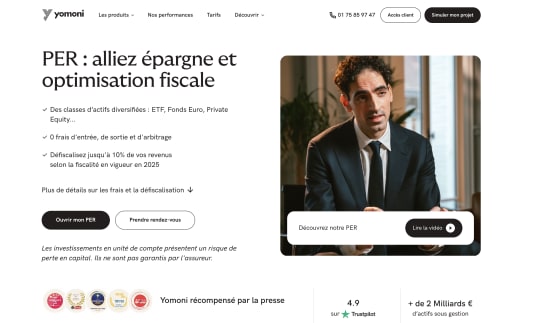 Capture du site Yomoni présentant le PER Yomoni Retraite+